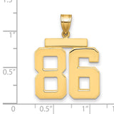 Large Polished Number 86 Charm Pendant in Real 14k Yellow Gold