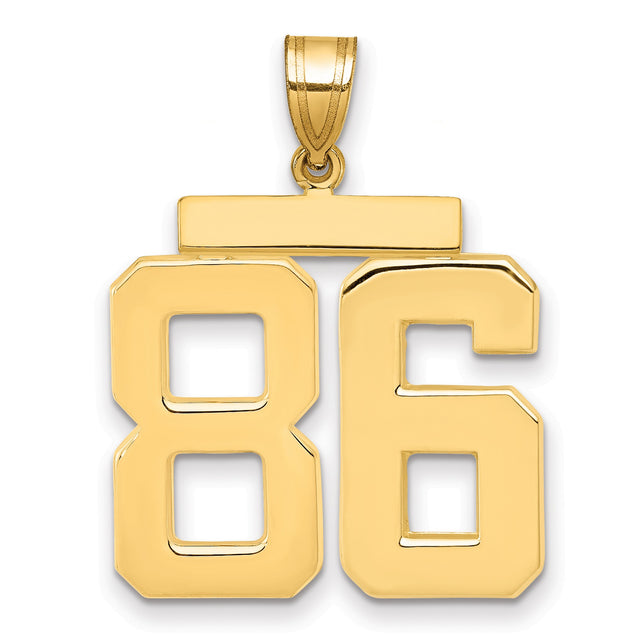 Large Polished Number 86 Charm Pendant in Real 14k Yellow Gold