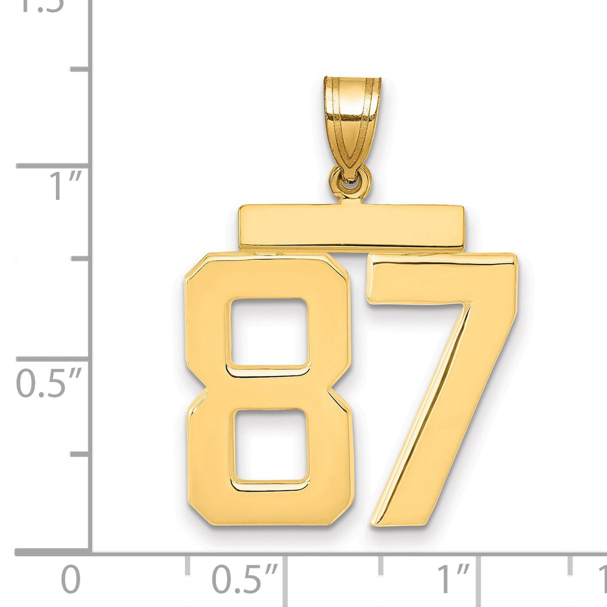 Large Polished Number 87 Charm Pendant in Real 14k Yellow Gold