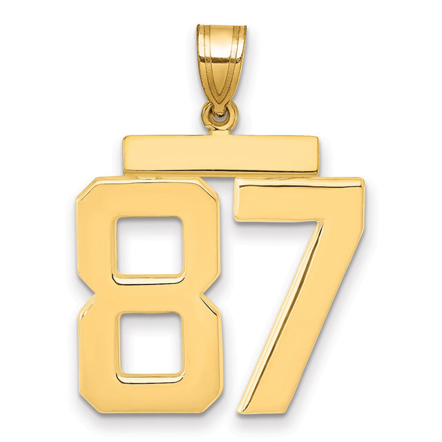 Large Polished Number 87 Charm Pendant in Real 14k Yellow Gold