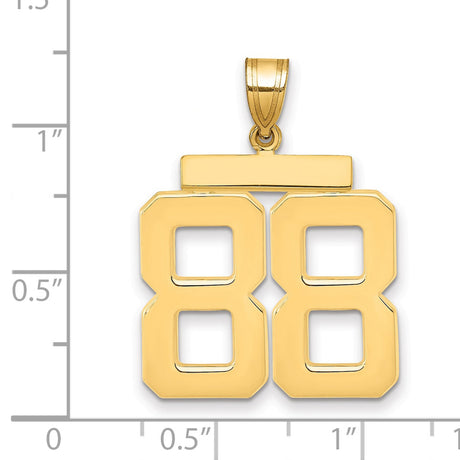 Large Polished Number 88 Charm Pendant in Real 14k Yellow Gold
