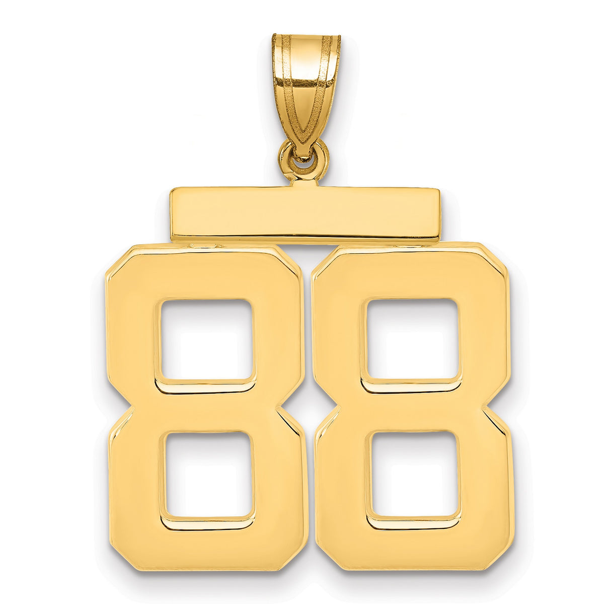 Large Polished Number 88 Charm Pendant in Real 14k Yellow Gold