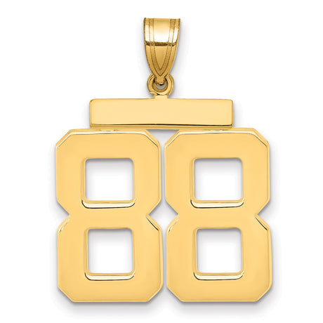 Large Polished Number 88 Charm Pendant in Real 14k Yellow Gold