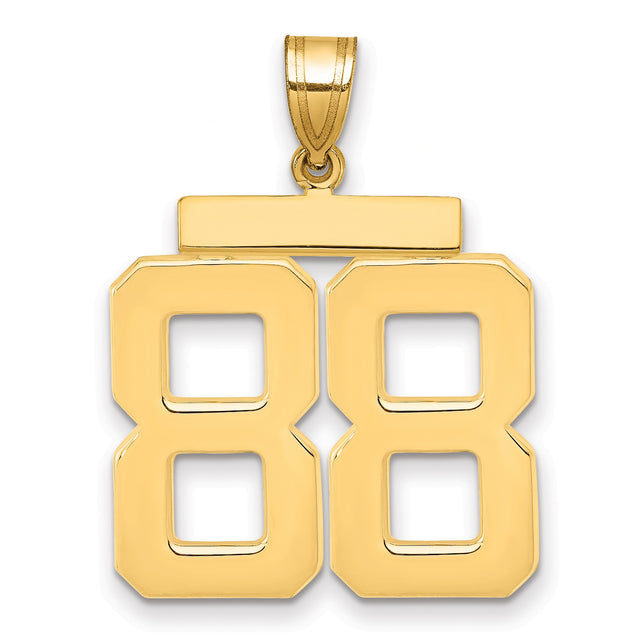 Large Polished Number 88 Charm Pendant in Real 14k Yellow Gold