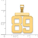 Large Polished Number 89 Charm Pendant in Real 14k Yellow Gold