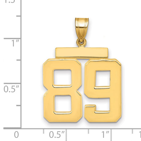 Large Polished Number 89 Charm Pendant in Real 14k Yellow Gold