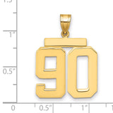 Large Polished Number 90 Charm Pendant in Real 14k Yellow Gold