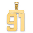 Large Polished Number 91 Charm Pendant in Real 14k Yellow Gold