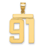 Large Polished Number 91 Charm Pendant in Real 14k Yellow Gold
