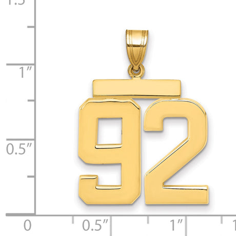 Large Polished Number 92 Charm Pendant in Real 14k Yellow Gold