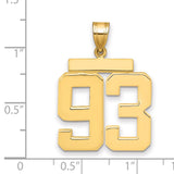 Large Polished Number 93 Charm Pendant in Real 14k Yellow Gold