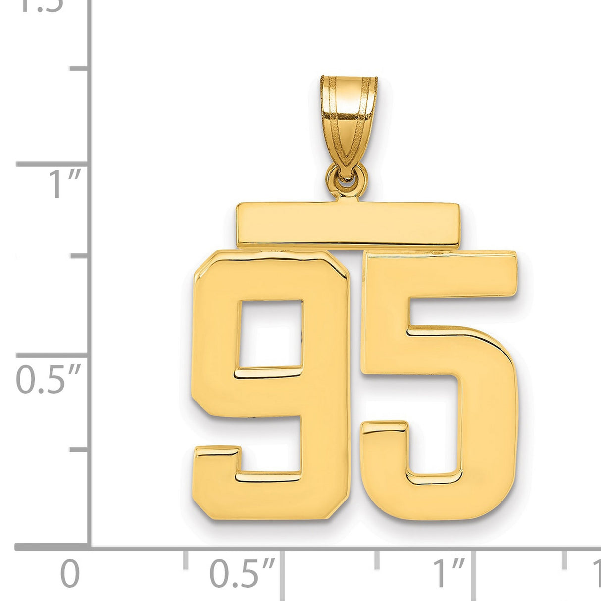 Large Polished Number 95 Charm Pendant in Real 14k Yellow Gold
