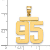 Large Polished Number 95 Charm Pendant in Real 14k Yellow Gold