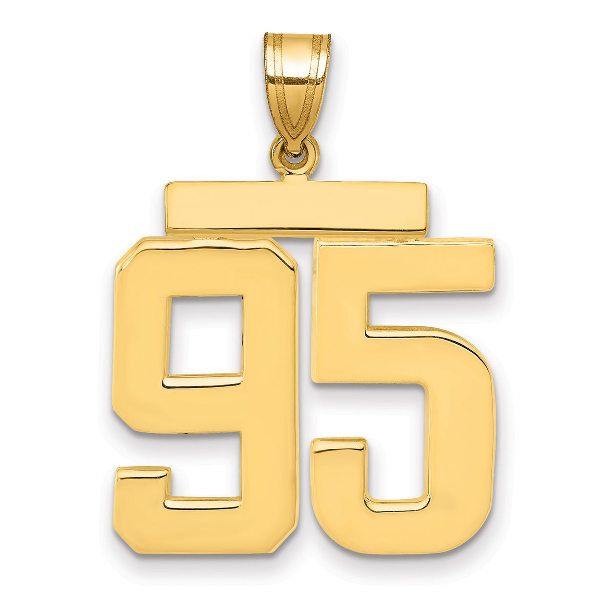 Large Polished Number 95 Charm Pendant in Real 14k Yellow Gold