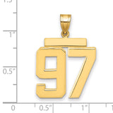 14k Yellow Gold Number 97 Pendant, Bold Athletic Block Style, Unisex Sports Charm