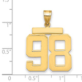 Large Polished Number 98 Charm Pendant in Real 14k Yellow Gold