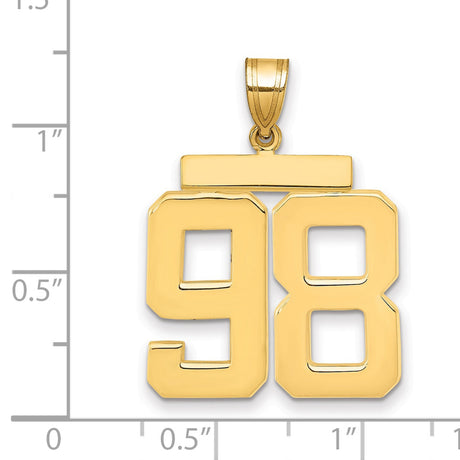 Large Polished Number 98 Charm Pendant in Real 14k Yellow Gold
