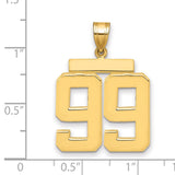 Large Polished Number 99 Charm Pendant in Real 14k Yellow Gold