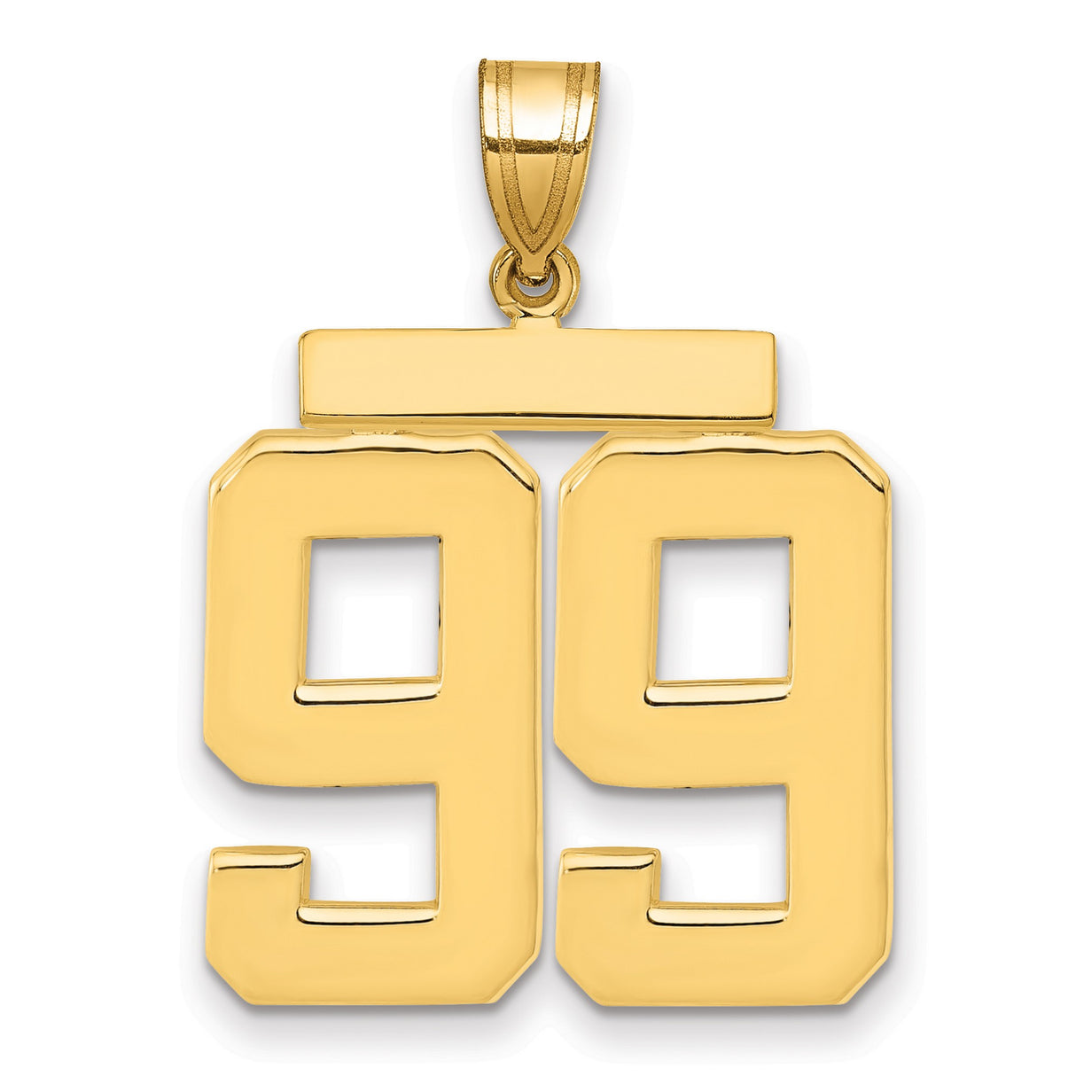 Large Polished Number 99 Charm Pendant in Real 14k Yellow Gold