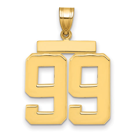 Large Polished Number 99 Charm Pendant in Real 14k Yellow Gold