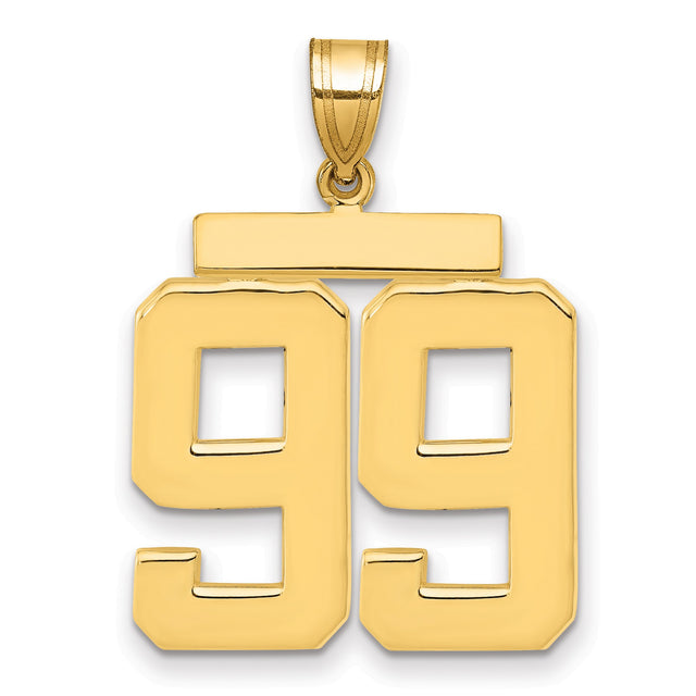 Large Polished Number 99 Charm Pendant in Real 14k Yellow Gold