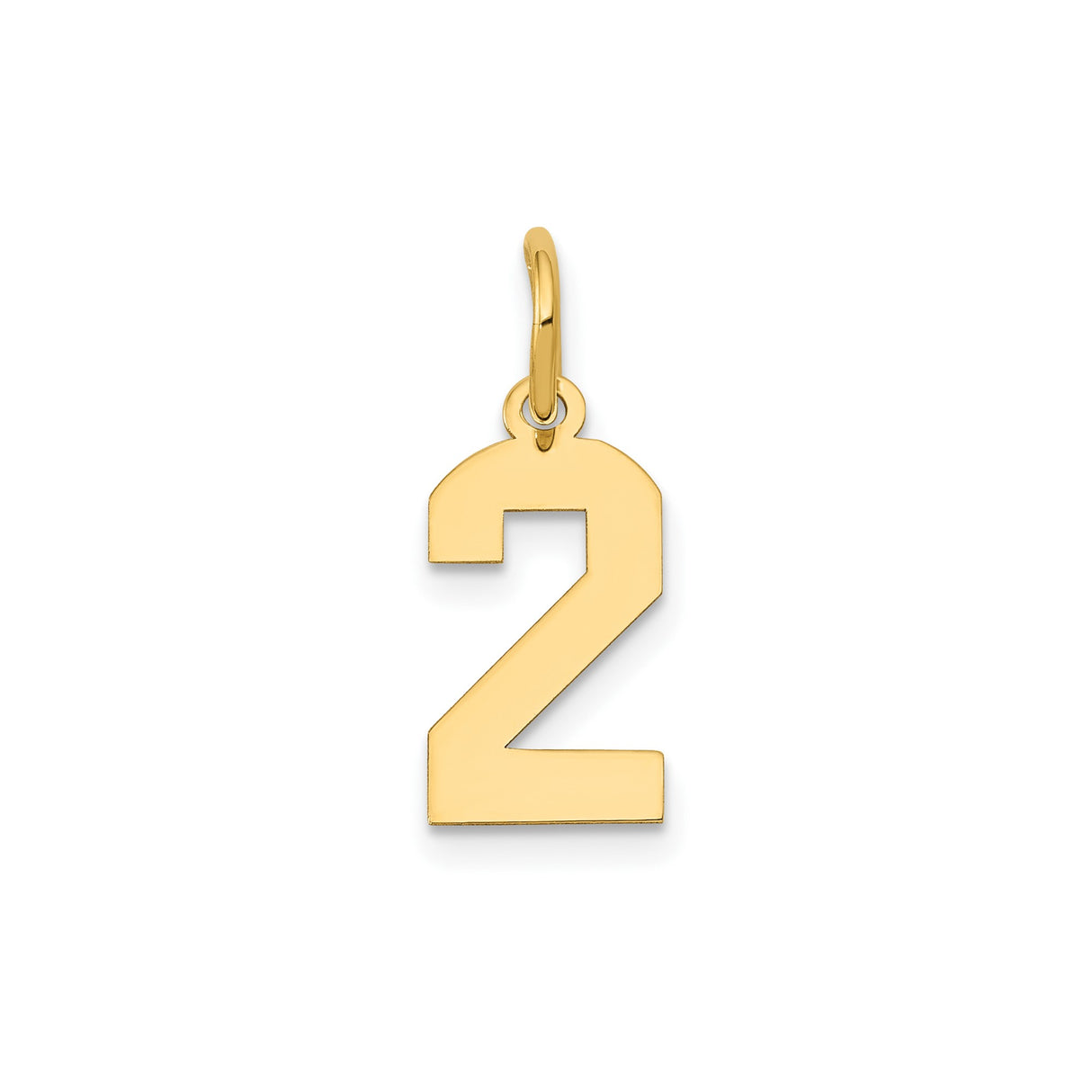 14k Yellow Gold Number 2 Pendant Charm, Polished Numeric Symbol for Necklace or Bracelet