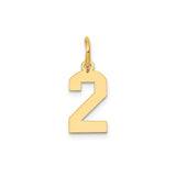 14k Yellow Gold Number 2 Pendant Charm, Polished Numeric Symbol for Necklace or Bracelet