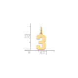 14k Yellow Gold Number 3 Pendant Charm, Bold Block Style, Unisex Sports or Lucky Number Jewelry