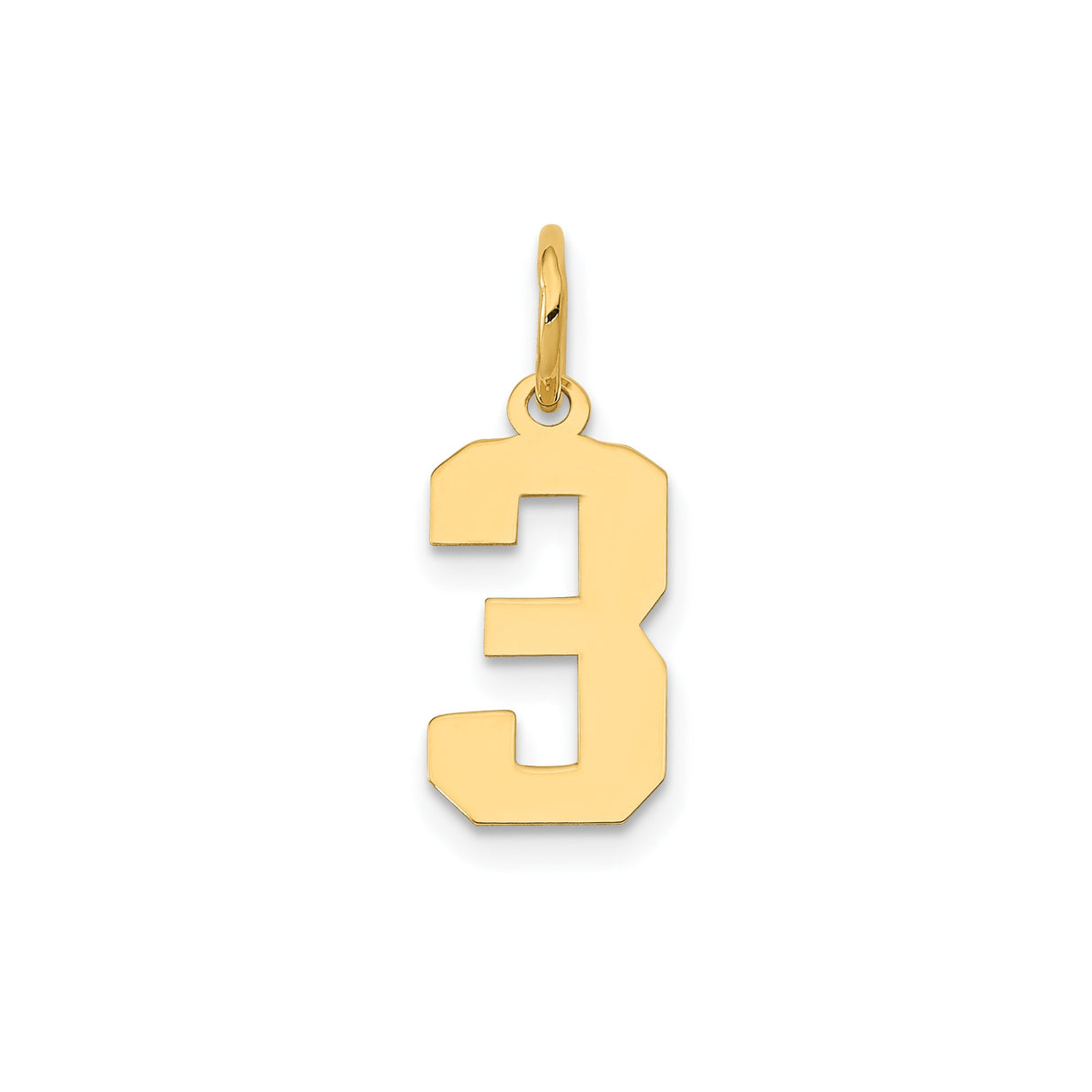 14k Yellow Gold Number 3 Pendant Charm, Bold Block Style, Unisex Sports or Lucky Number Jewelry