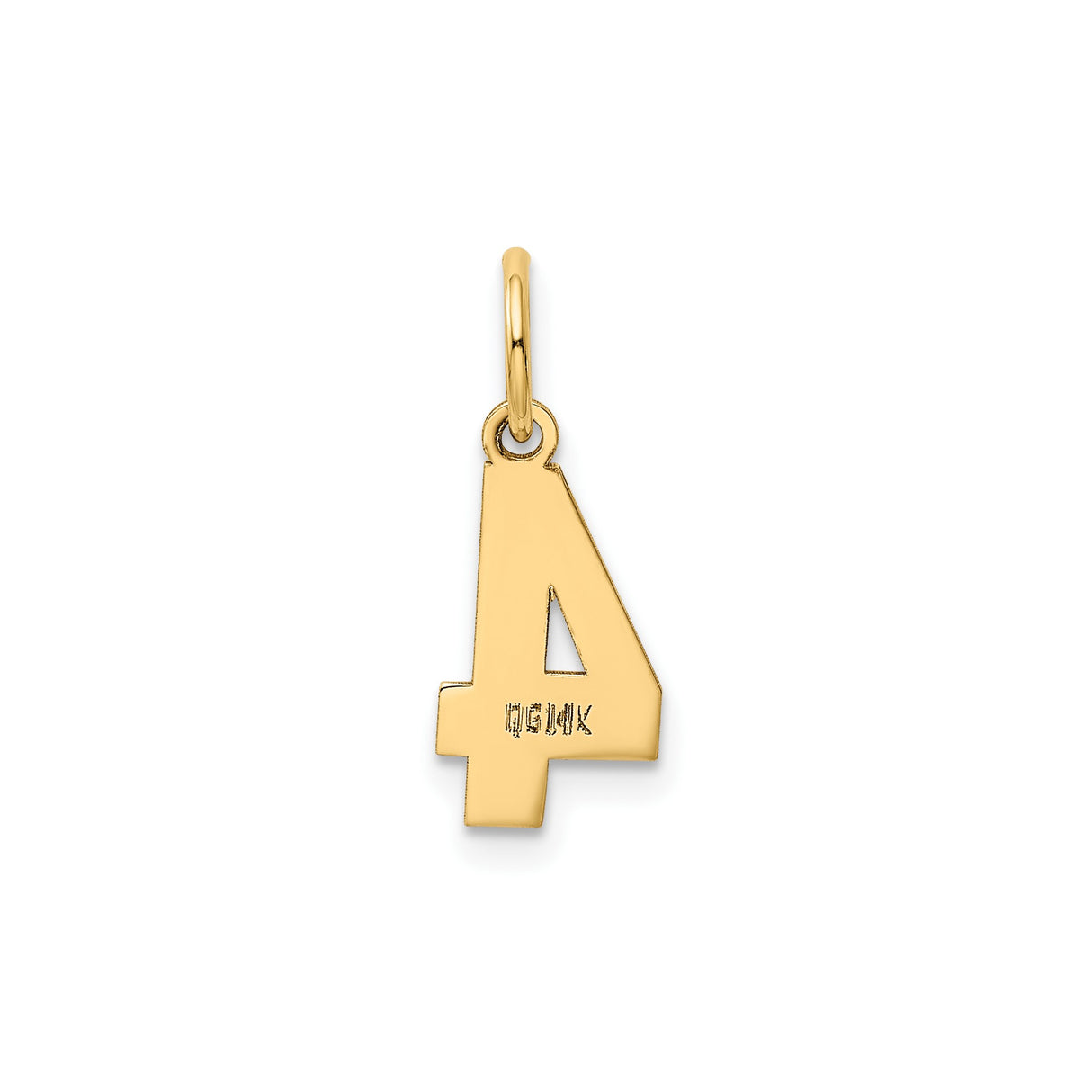 14k Yellow Gold Number 4 Pendant Charm, Polished Bold Design, Unisex Jewelry Accessory