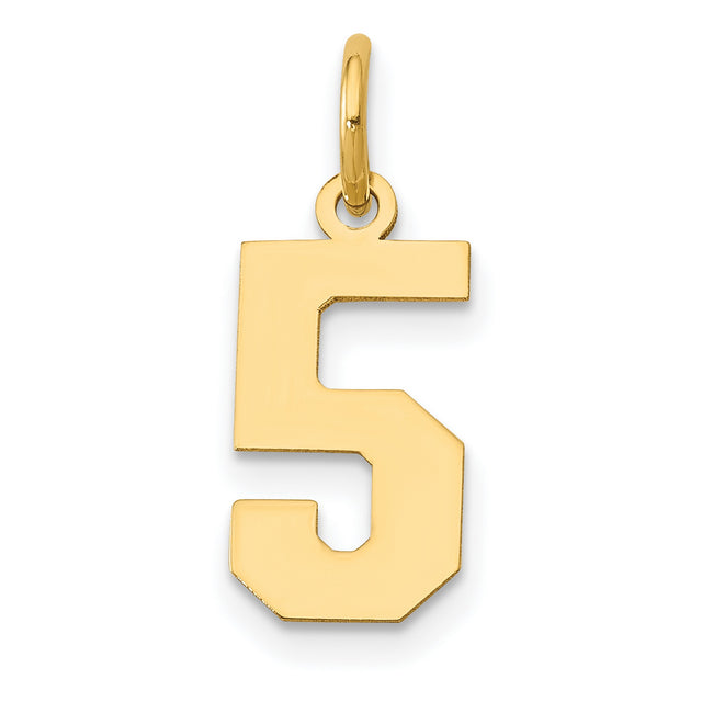 14k Yellow Gold Number 5 Pendant Charm, Bold Block Numeral Design, Unisex Jewelry
