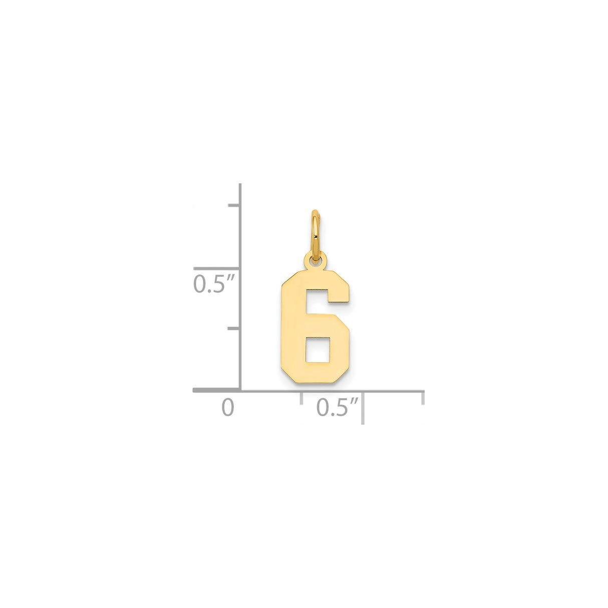 14k Yellow Gold Number 6 Pendant Charm, Bold Block Font, Unisex Jewelry