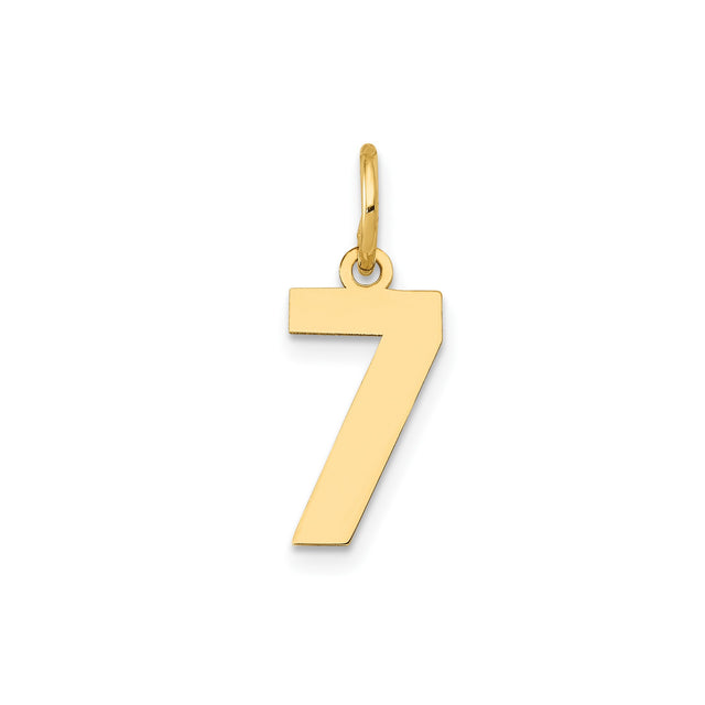 14k Yellow Gold Number 7 Pendant Charm, Polished Lucky Symbolic Jewelry for Men and Women