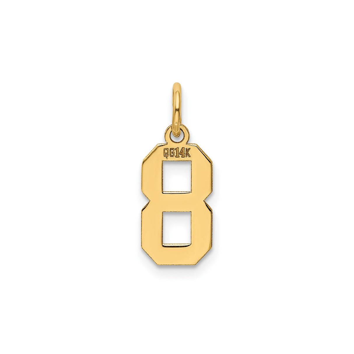 14k Yellow Gold Number 8 Pendant Charm, Block Font, Unisex Lucky Symbol or Sports Fan Jewelry