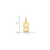 14k Yellow Gold Number 9 Pendant Charm, Block Style Unisex Sports Jewelry