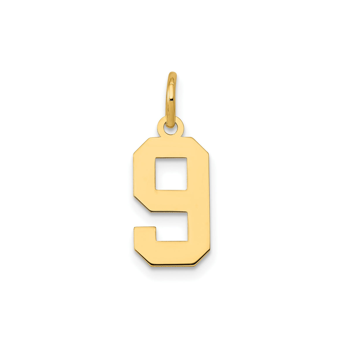 14k Yellow Gold Number 9 Pendant Charm, Block Style Unisex Sports Jewelry
