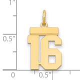 Small Polished Number 16 Charm Pendant in Real 14k Yellow Gold