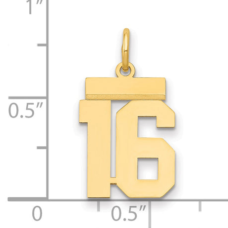 Small Polished Number 16 Charm Pendant in Real 14k Yellow Gold