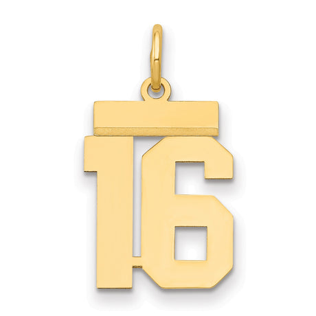 Small Polished Number 16 Charm Pendant in Real 14k Yellow Gold