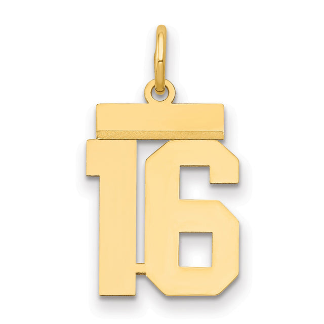 Small Polished Number 16 Charm Pendant in Real 14k Yellow Gold