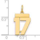 Small Polished Number 17 Charm Pendant in Real 14k Yellow Gold
