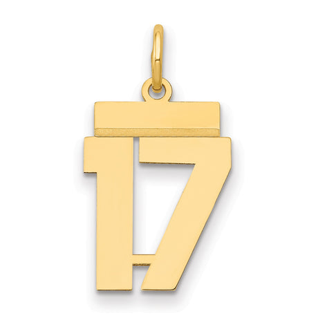 Small Polished Number 17 Charm Pendant in Real 14k Yellow Gold