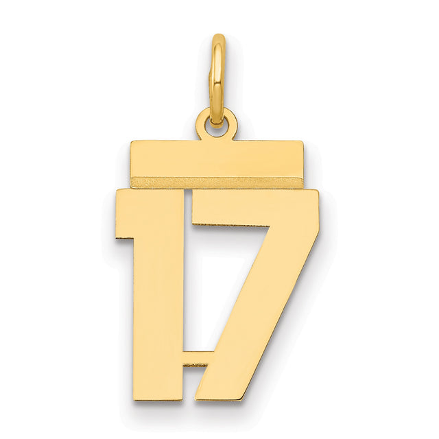 Small Polished Number 17 Charm Pendant in Real 14k Yellow Gold
