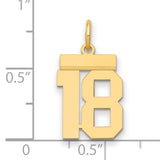 Small Polished Number 18 Charm Pendant in Real 14k Yellow Gold