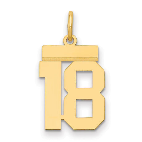 Small Polished Number 18 Charm Pendant in Real 14k Yellow Gold