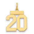 14k Yellow Gold Number 20 Pendant, Bold Block Numeral Charm, Unisex Year or Milestone Jewelry