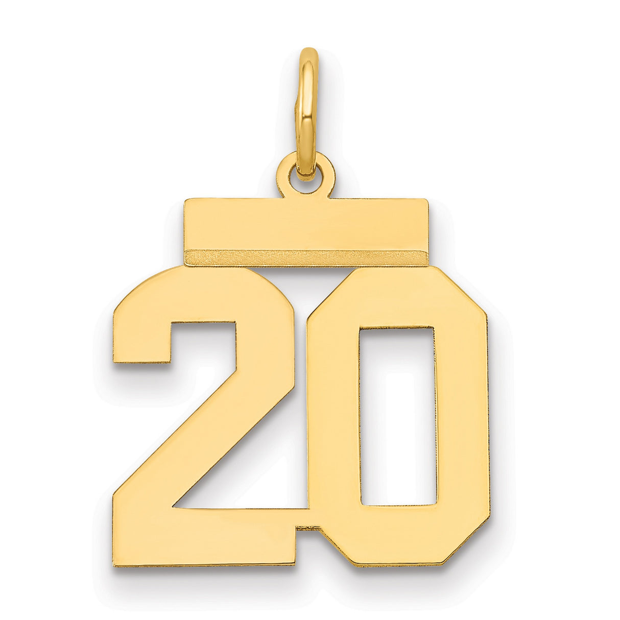 14k Yellow Gold Number 20 Pendant, Bold Block Numeral Charm, Unisex Year or Milestone Jewelry
