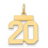 14k Yellow Gold Number 20 Pendant, Bold Block Numeral Charm, Unisex Year or Milestone Jewelry