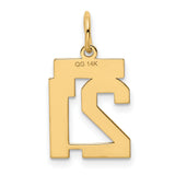 14k Yellow Gold Number 21 Pendant, Polished Milestone Charm for Men and Women