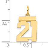 14k Yellow Gold Number 21 Pendant, Polished Milestone Charm for Men and Women